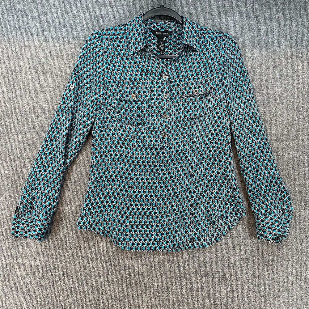 White House Black Market Top‎ Womens 0 100% Silk Green Button Up Office Career
